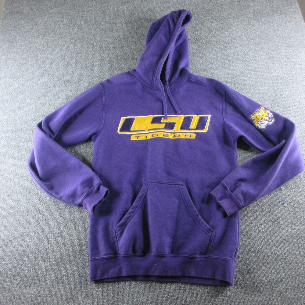 LSU Tigers Hoodie Mens Small Purple NCAA Football Pro Player Fleece Sweatshirt